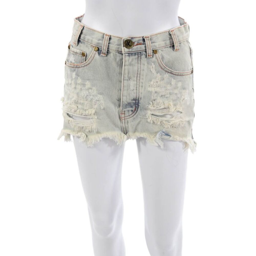 One by One Teaspoon Unisex Light Blue Cotton Button Shorts Size 22
